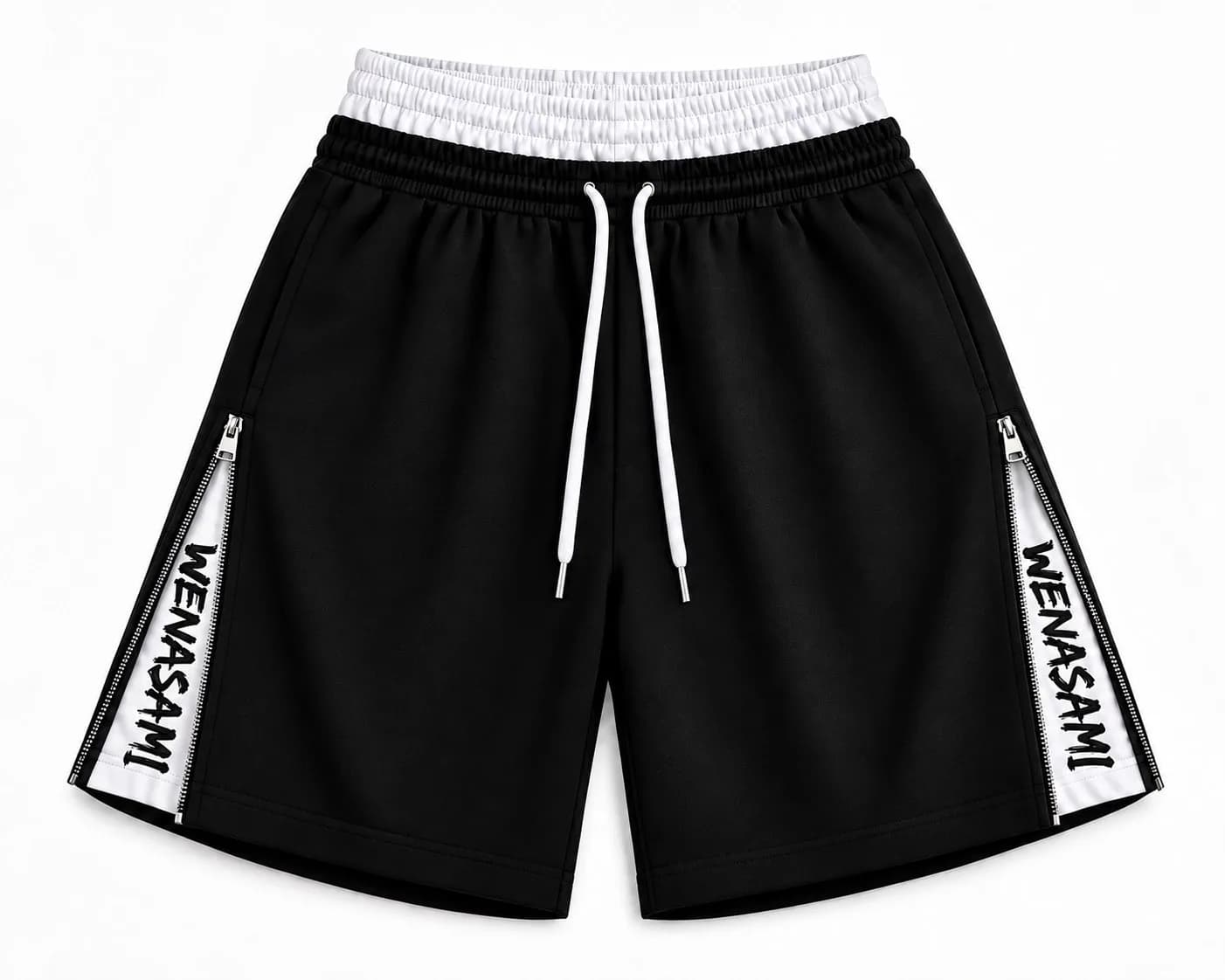WENASAMI Double waist Zip up Shorts